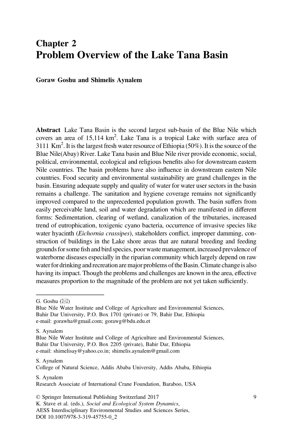 Problem Overview of the Lake Tana Basin