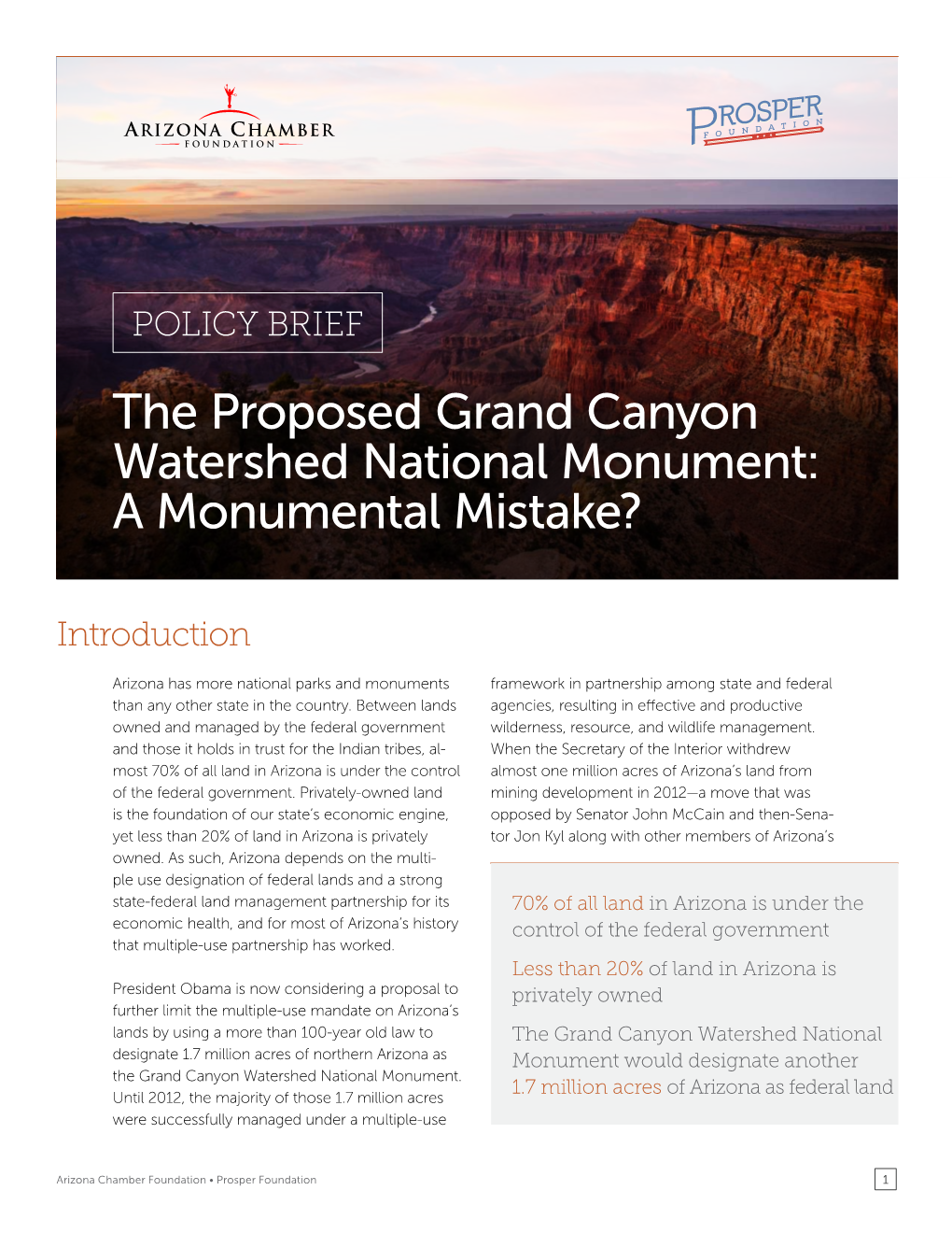 The Proposed Grand Canyon Watershed National Monument: a Monumental Mistake?