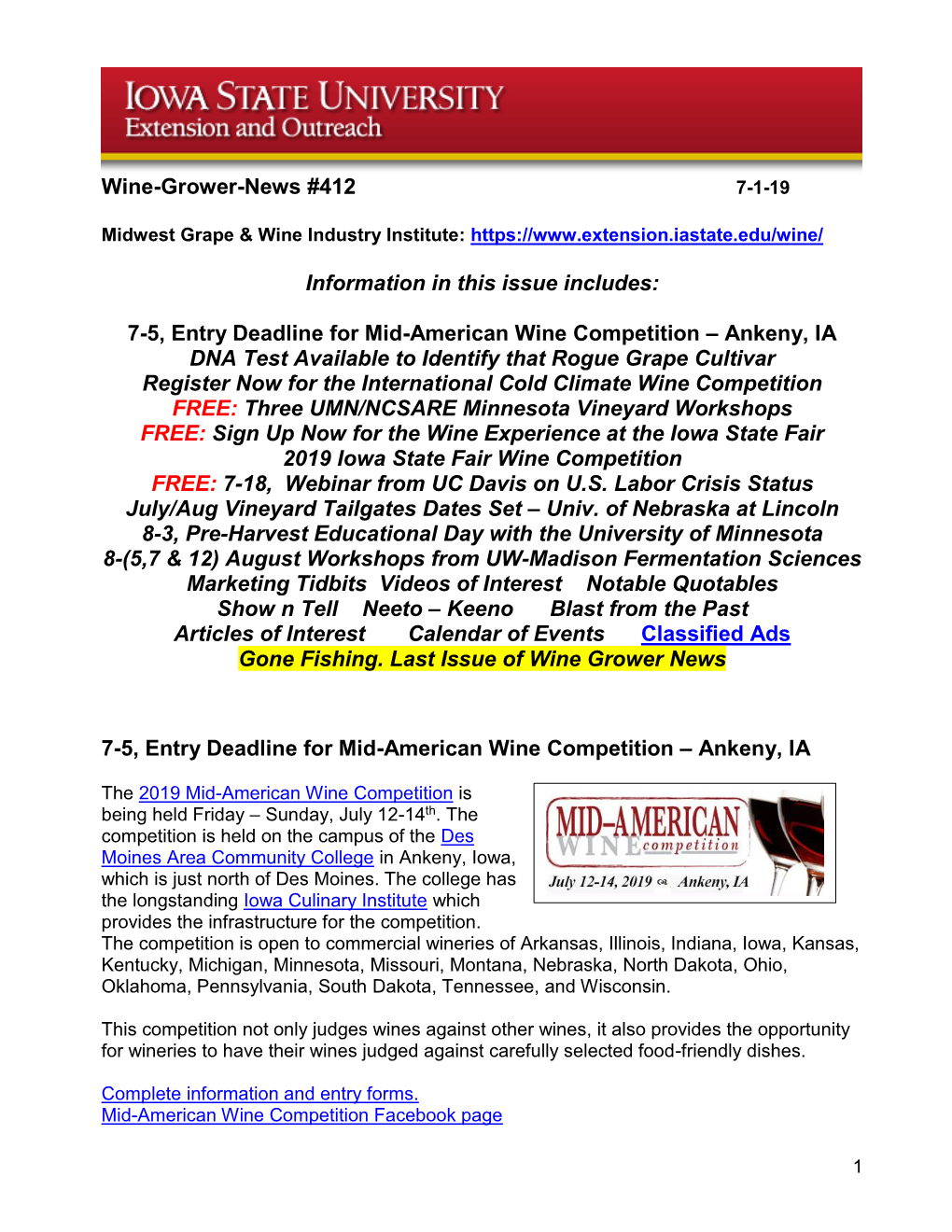 7-5, Entry Deadline for Mid-American Wine Competition – Ankeny