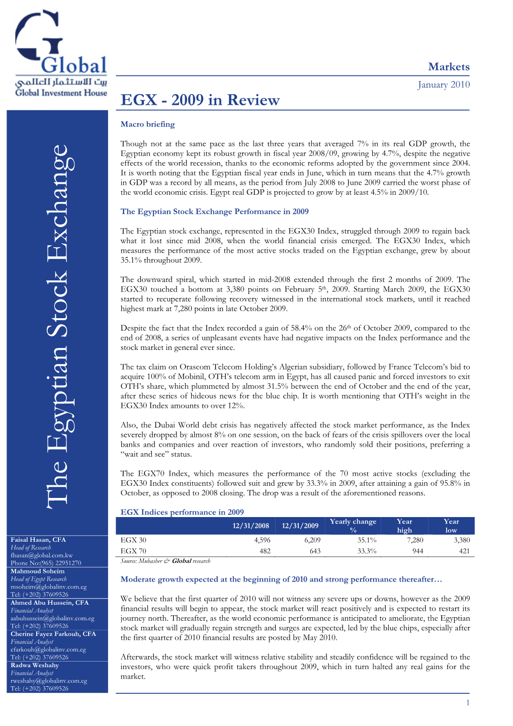 The Egyptian Stock Exchange Performance in 2009