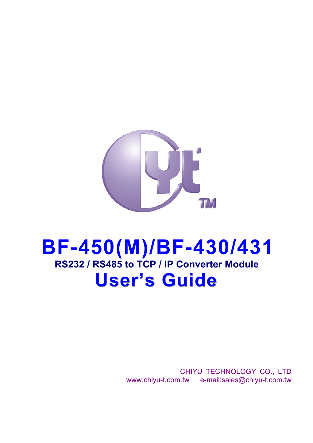 BF-430/431 RS232 / RS485 to TCP / IP Converter Module Uusseerr’’Ss Gguuiiddee