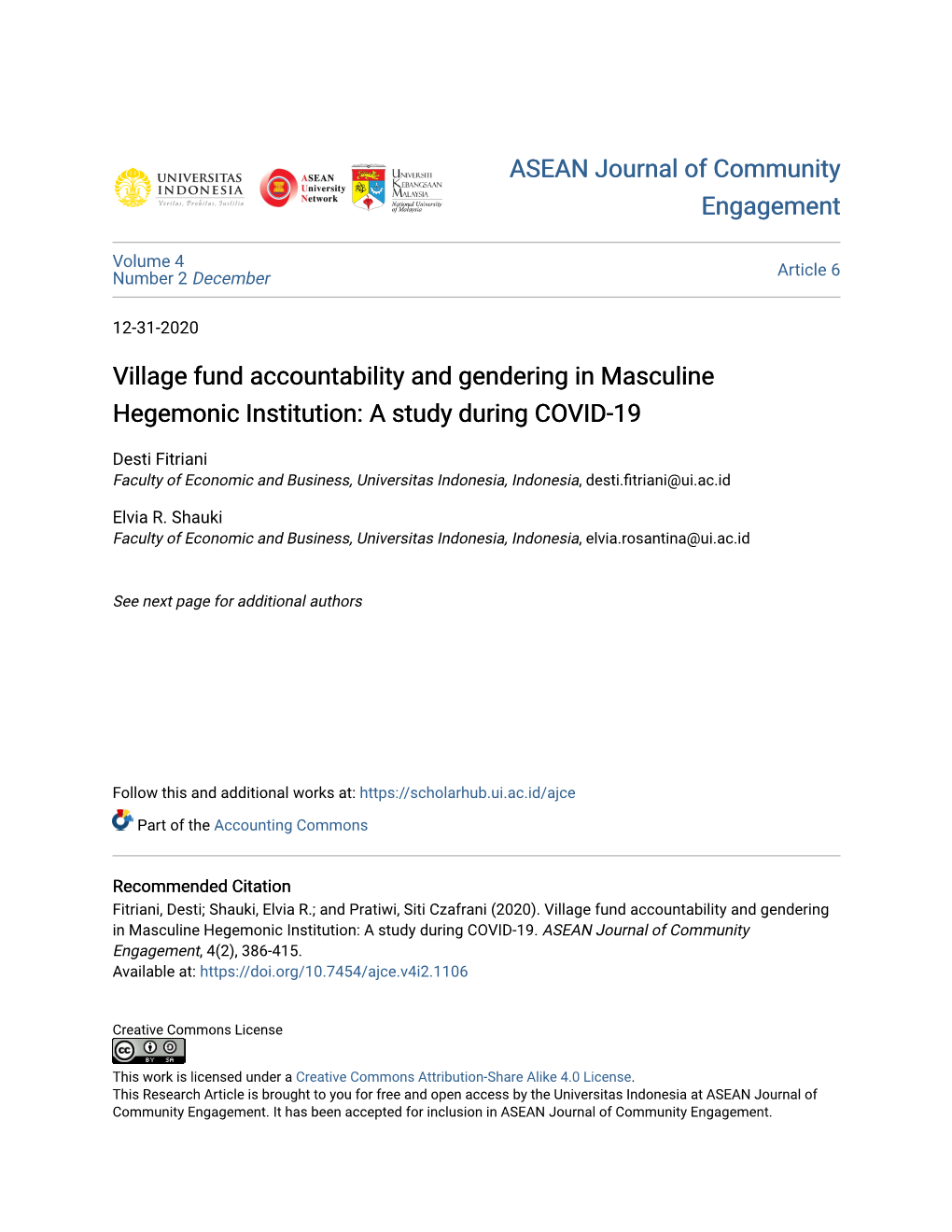 Village Fund Accountability and Gendering in Masculine Hegemonic Institution: a Study During COVID-19