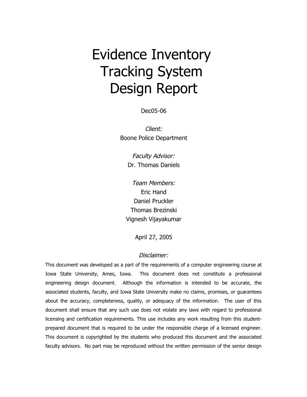 Evidence Inventory