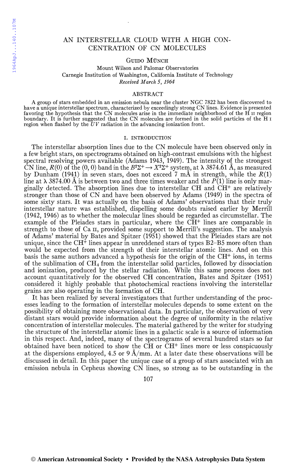 CENTRATION of CN MOLECULES Gurno MU-NCH the Interstellar