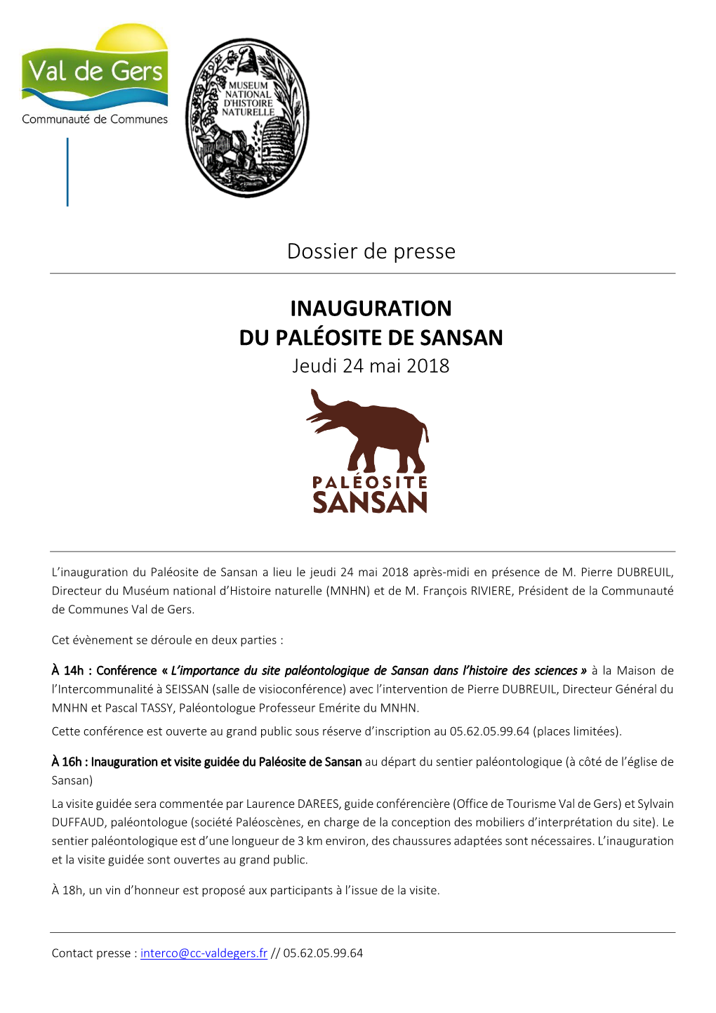 Dossier De Presse INAUGURATION DU PALÉOSITE