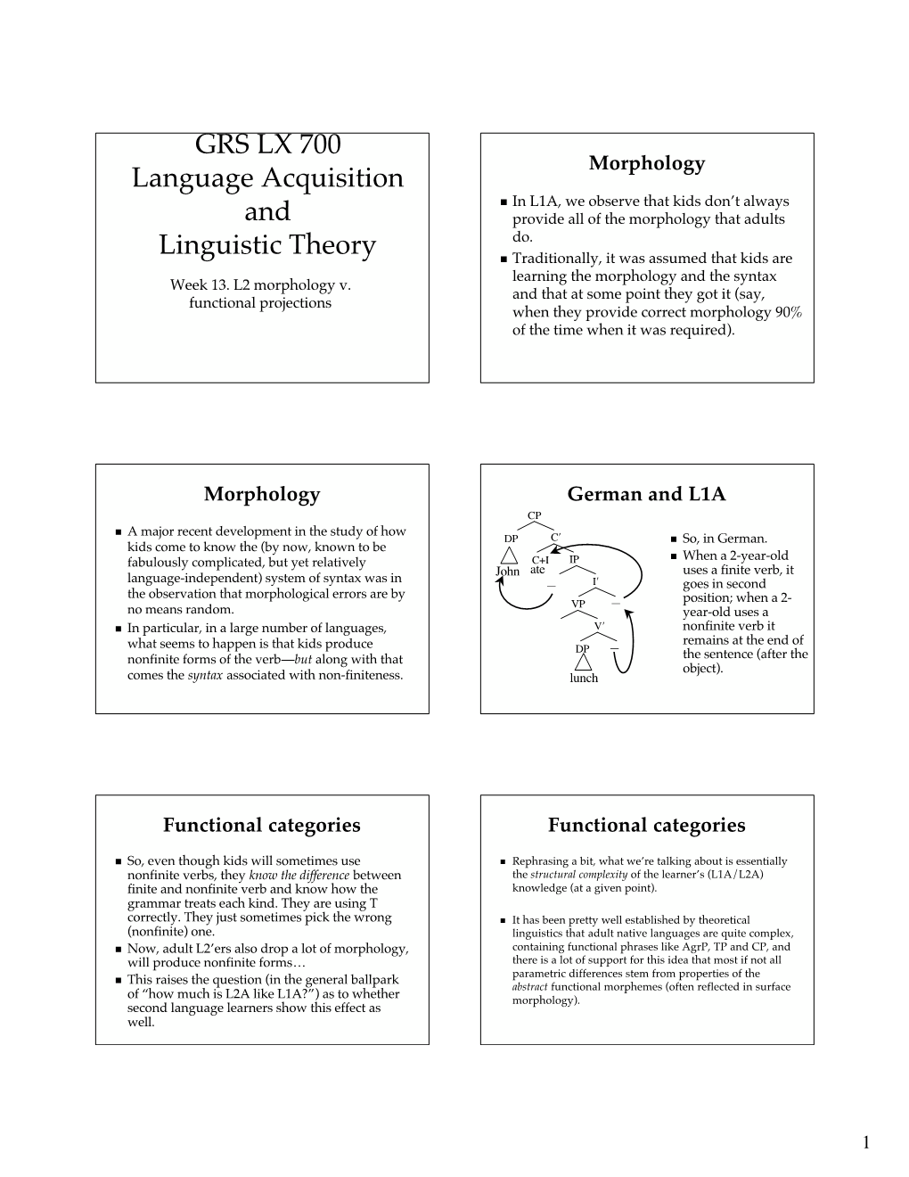 GRS LX 700 Language Acquisition and Linguistic Theory