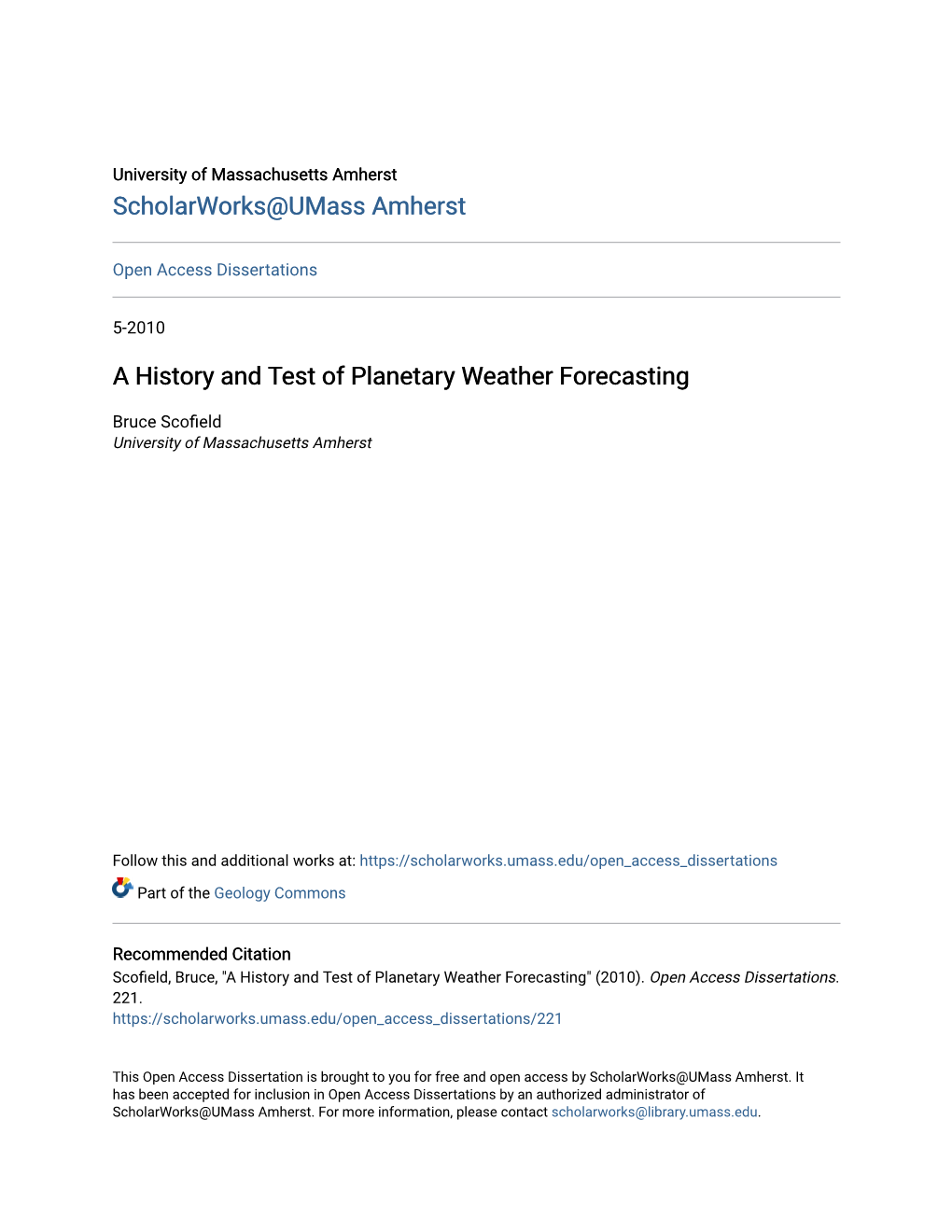 A History and Test of Planetary Weather Forecasting