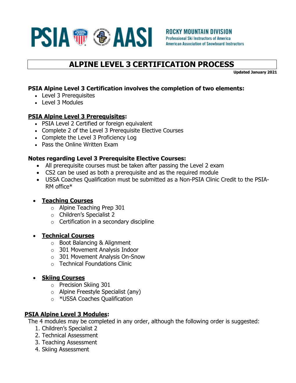 ALPINE LEVEL 3 CERTIFICATION PROCESS Updated January 2021