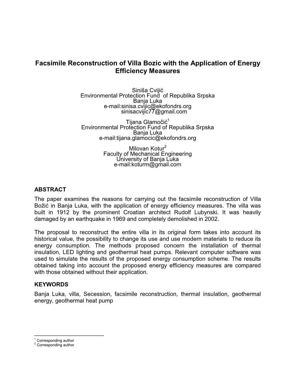 Facsimile Reconstruction of Villa Bozic with the Application of Energy Efficiency Measures