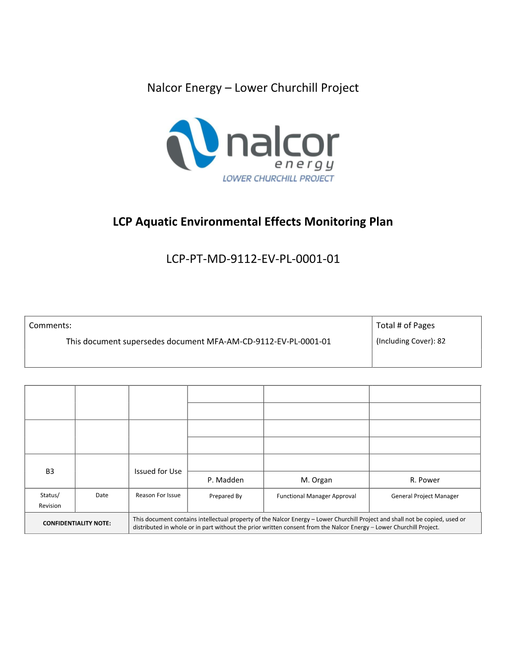 Nalcor Energy – Lower Churchill Project LCP Aquatic Environmental