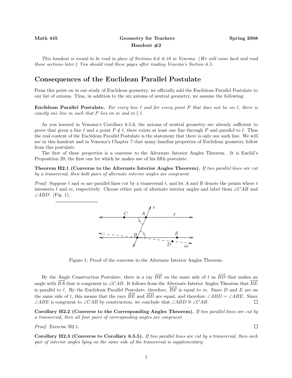 Consequences of the Euclidean Parallel Postulate