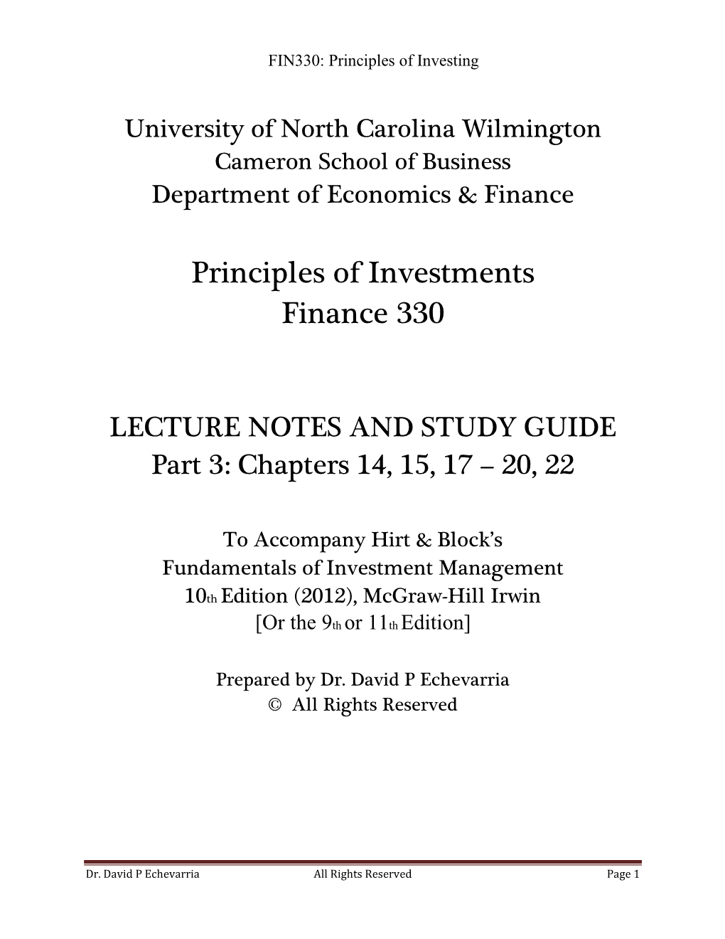 Principles of Investments Finance 330