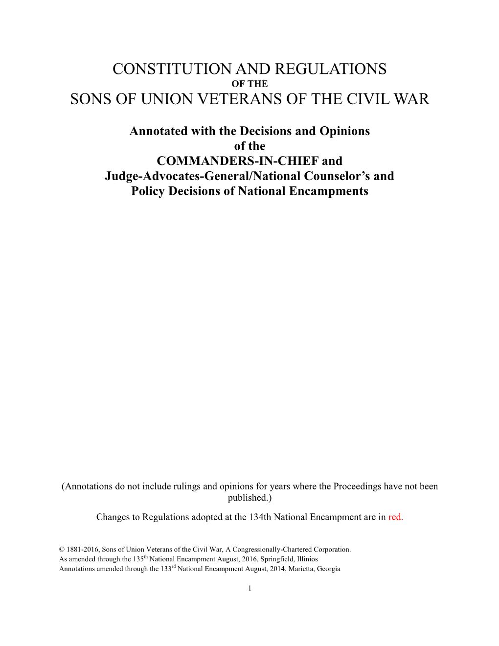 Constitution and Regulations of the Sons of Union Veterans of the Civil War