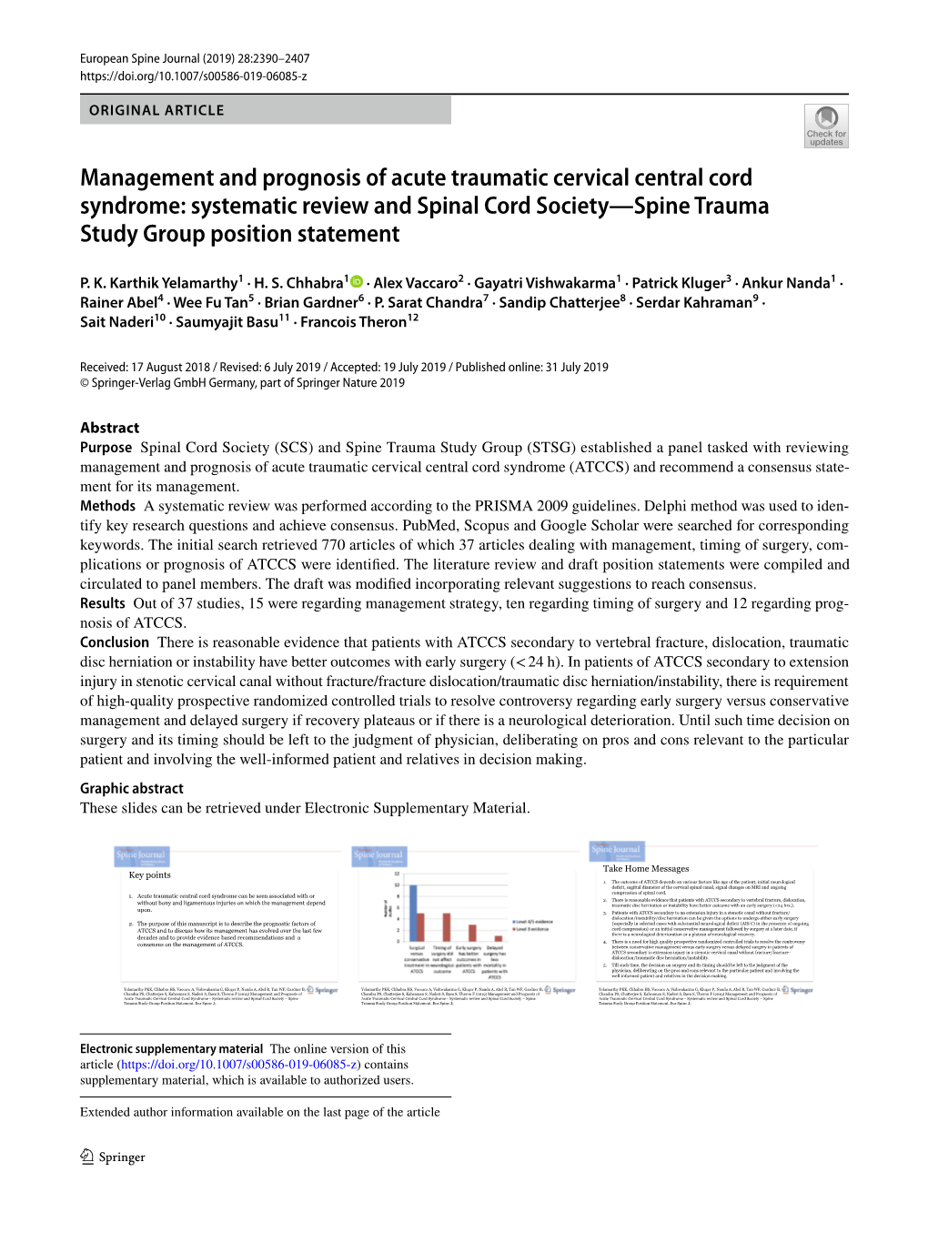 Management and Prognosis of Acute Traumatic Cervical Central Cord Syndrome: Systematic Review and Spinal Cord Society—Spine Trauma Study Group Position Statement