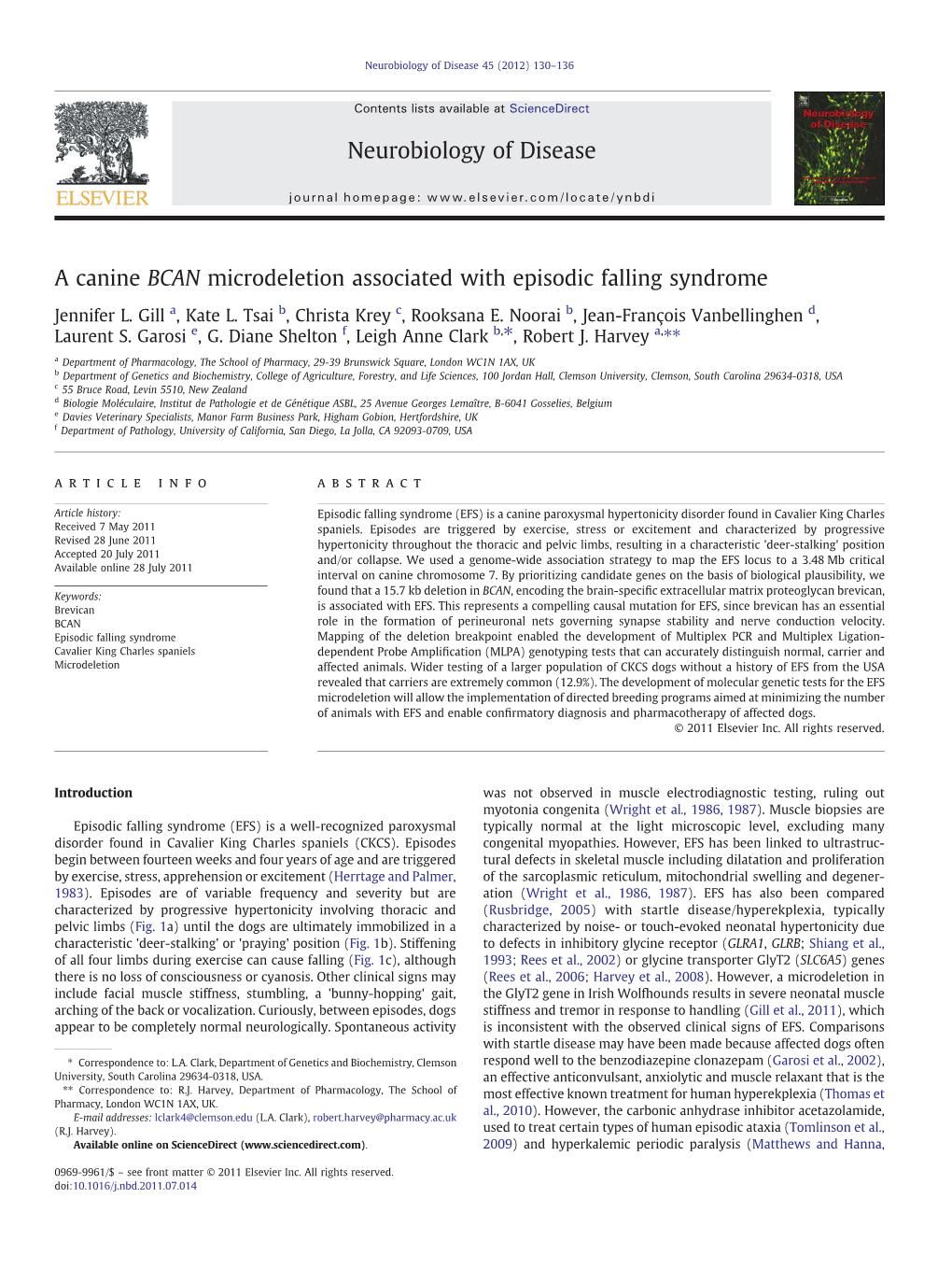 A Canine BCAN Microdeletion Associated with Episodic Falling Syndrome