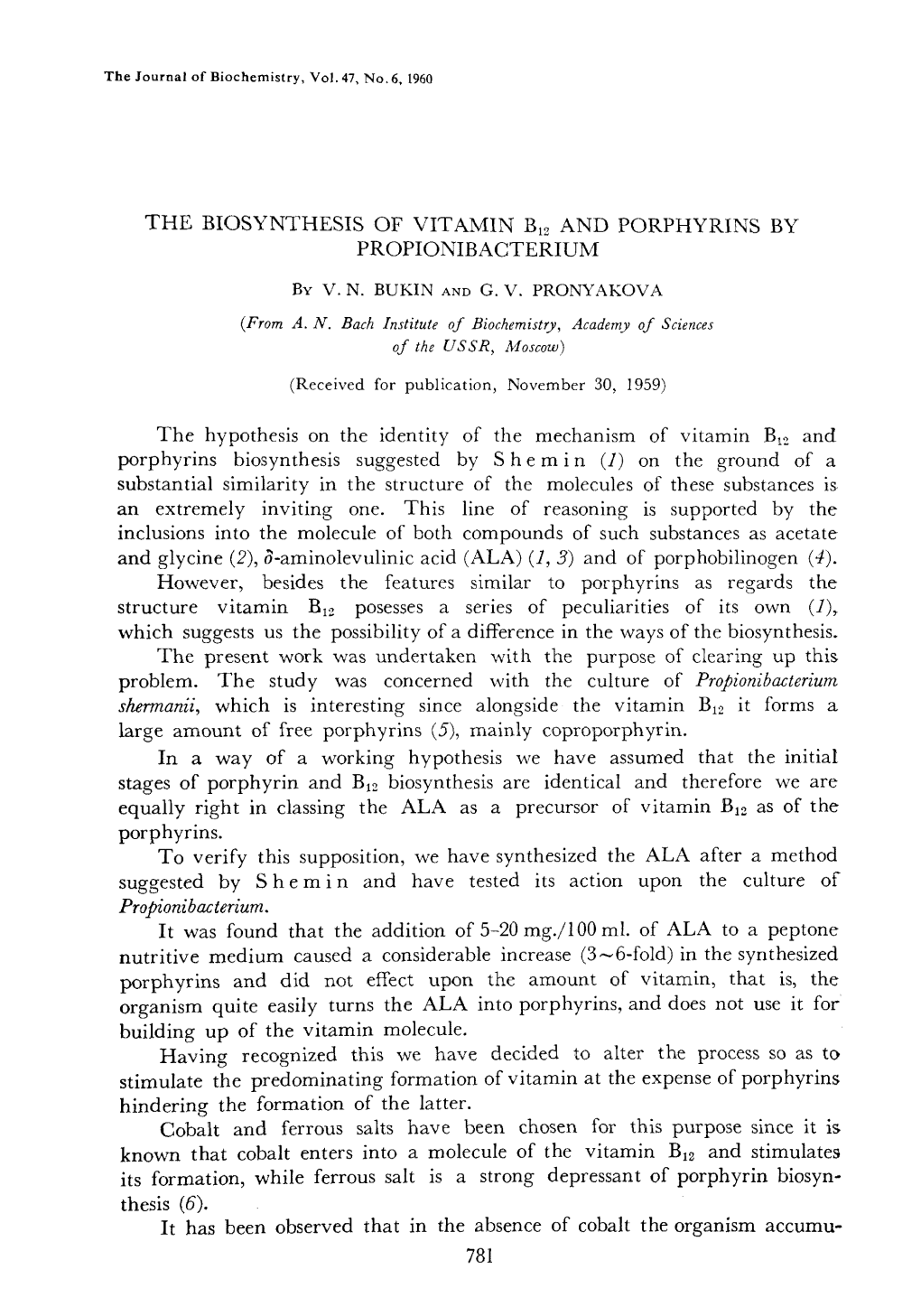 The Biosynthesis of Vitamin B12 and Porphyrins By