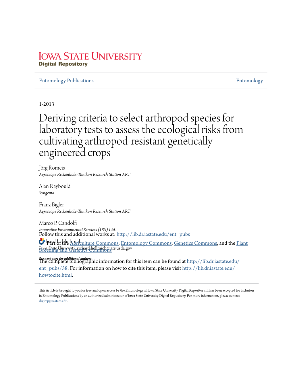 Deriving Criteria to Select Arthropod Species for Laboratory Tests To