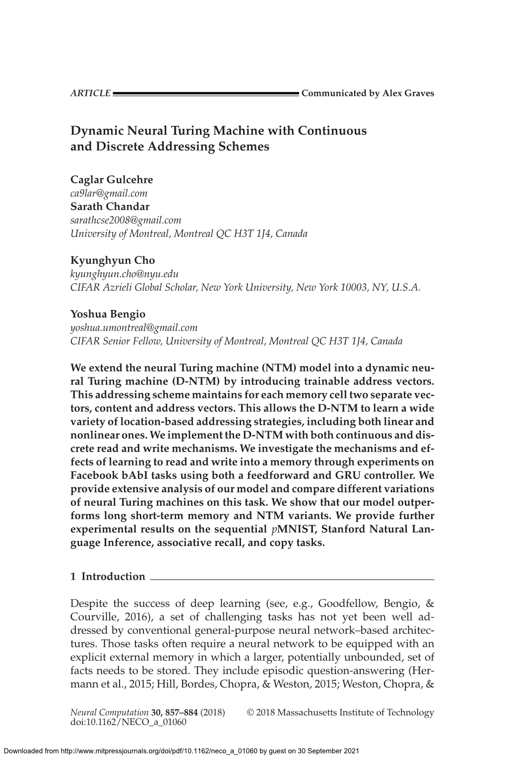 Dynamic Neural Turing Machine with Continuous and Discrete Addressing Schemes