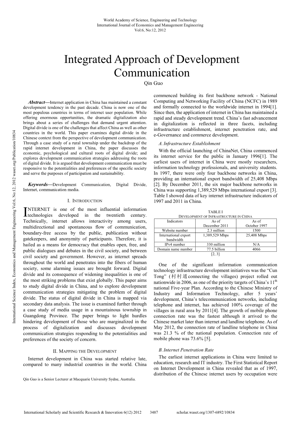 Integrated Approach of Development Communication Qin Guo