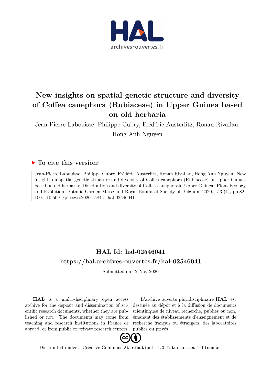 New Insights on Spatial Genetic Structure and Diversity of Coffea Canephora