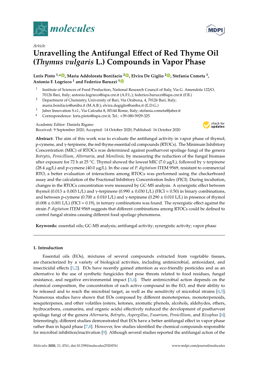 Unravelling the Antifungal Effect of Red Thyme Oil (Thymus