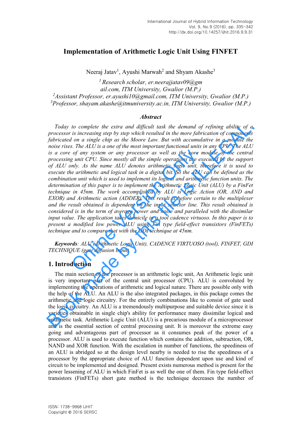 Implementation of Arithmetic Logic Unit Using FINFET