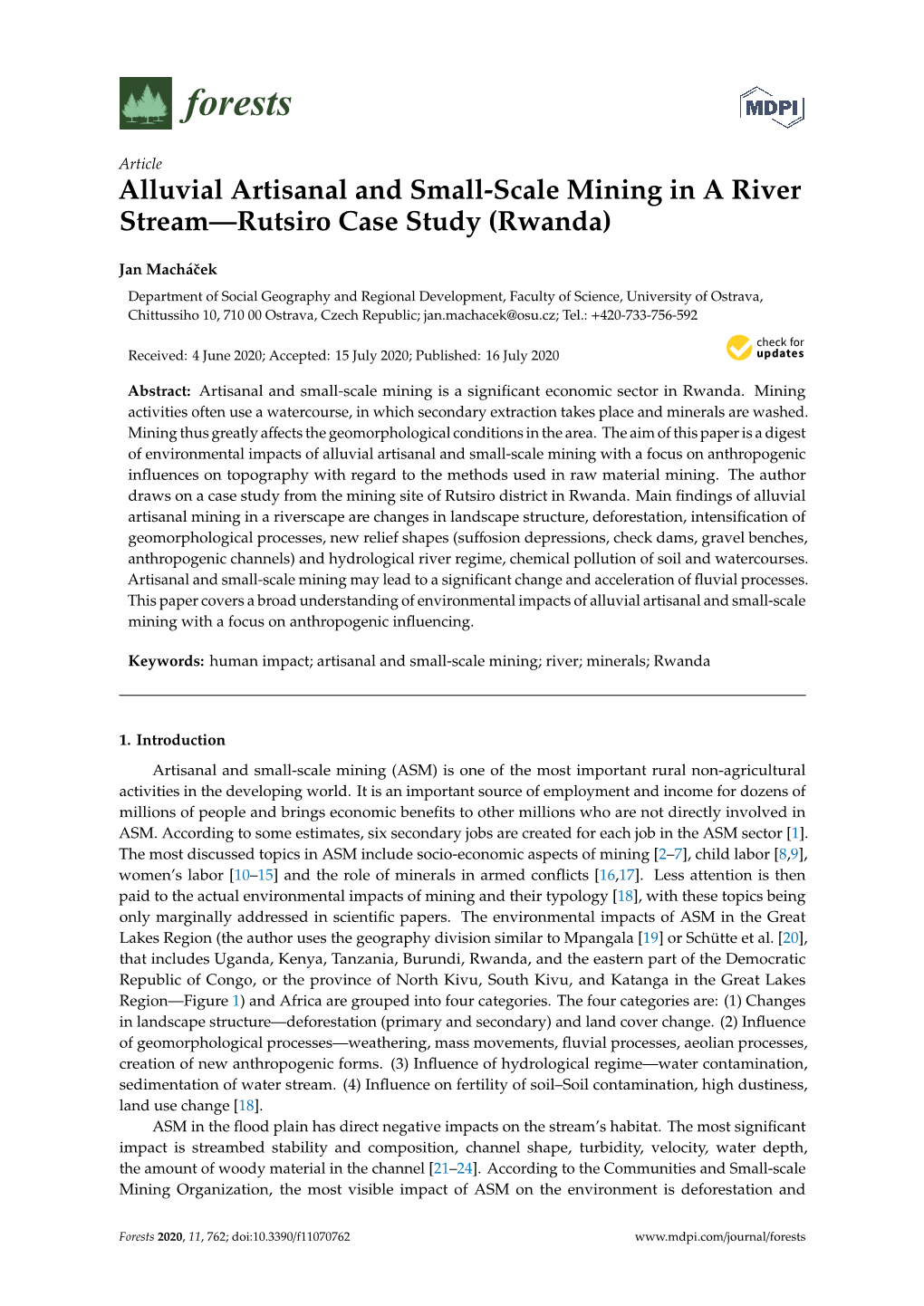 Alluvial Artisanal and Small-Scale Mining in a River Stream—Rutsiro Case Study (Rwanda)
