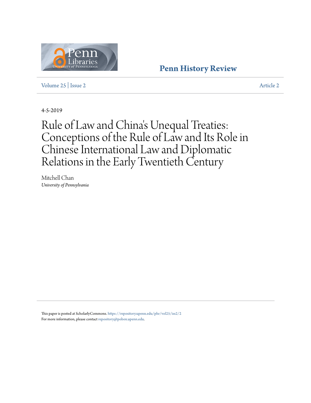 Rule of Law and China's Unequal Treaties