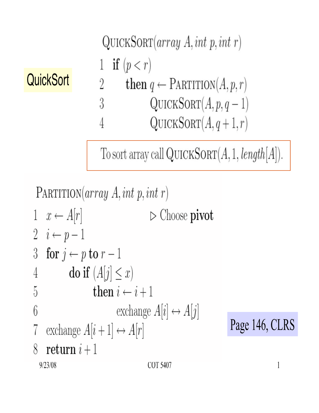Page 146, CLRS Quicksort