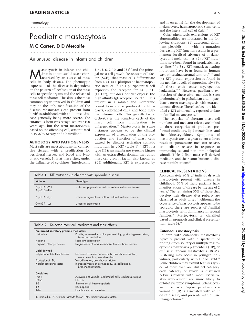 Paediatric Mastocytosis