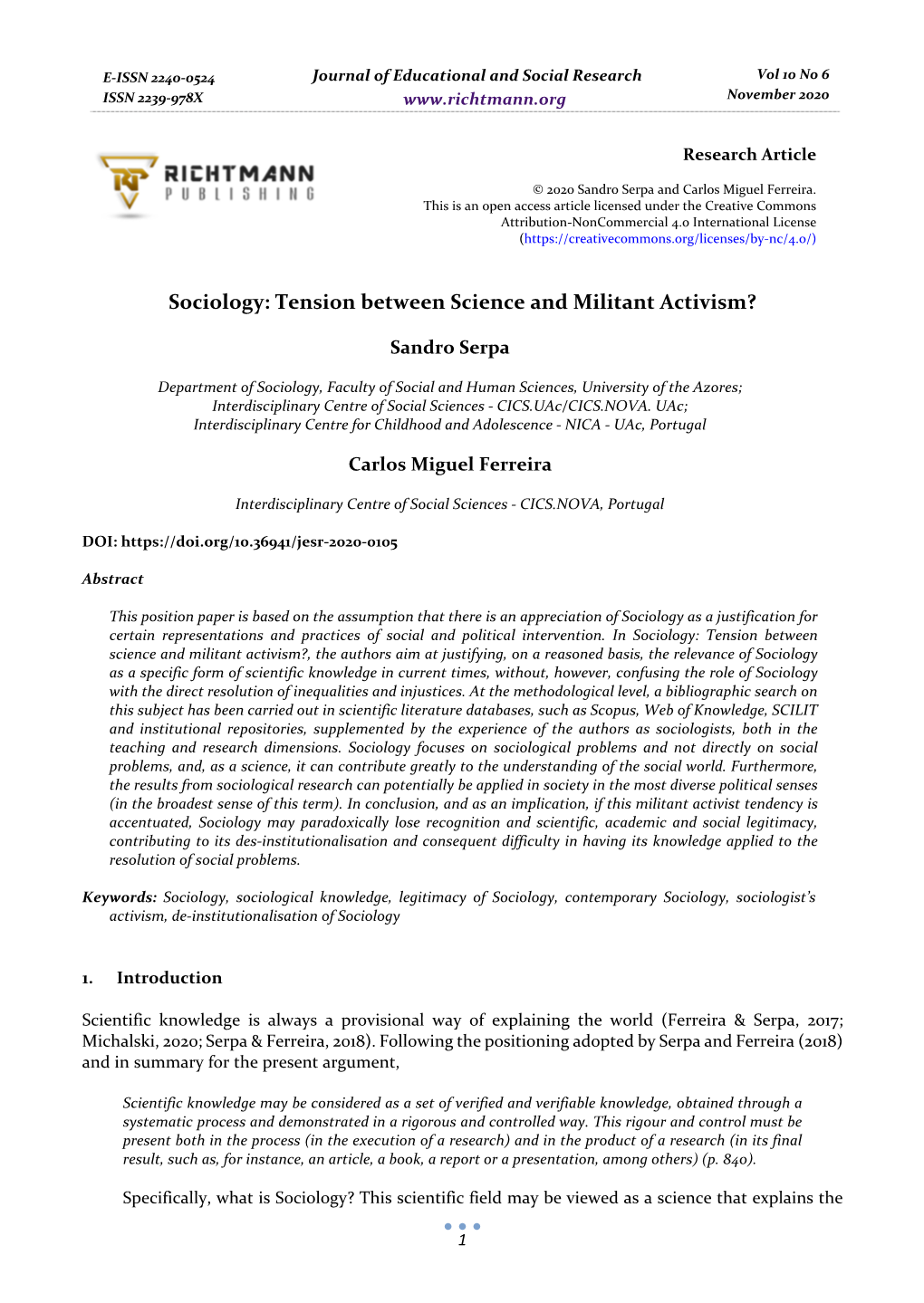 Sociology: Tension Between Science and Militant Activism?