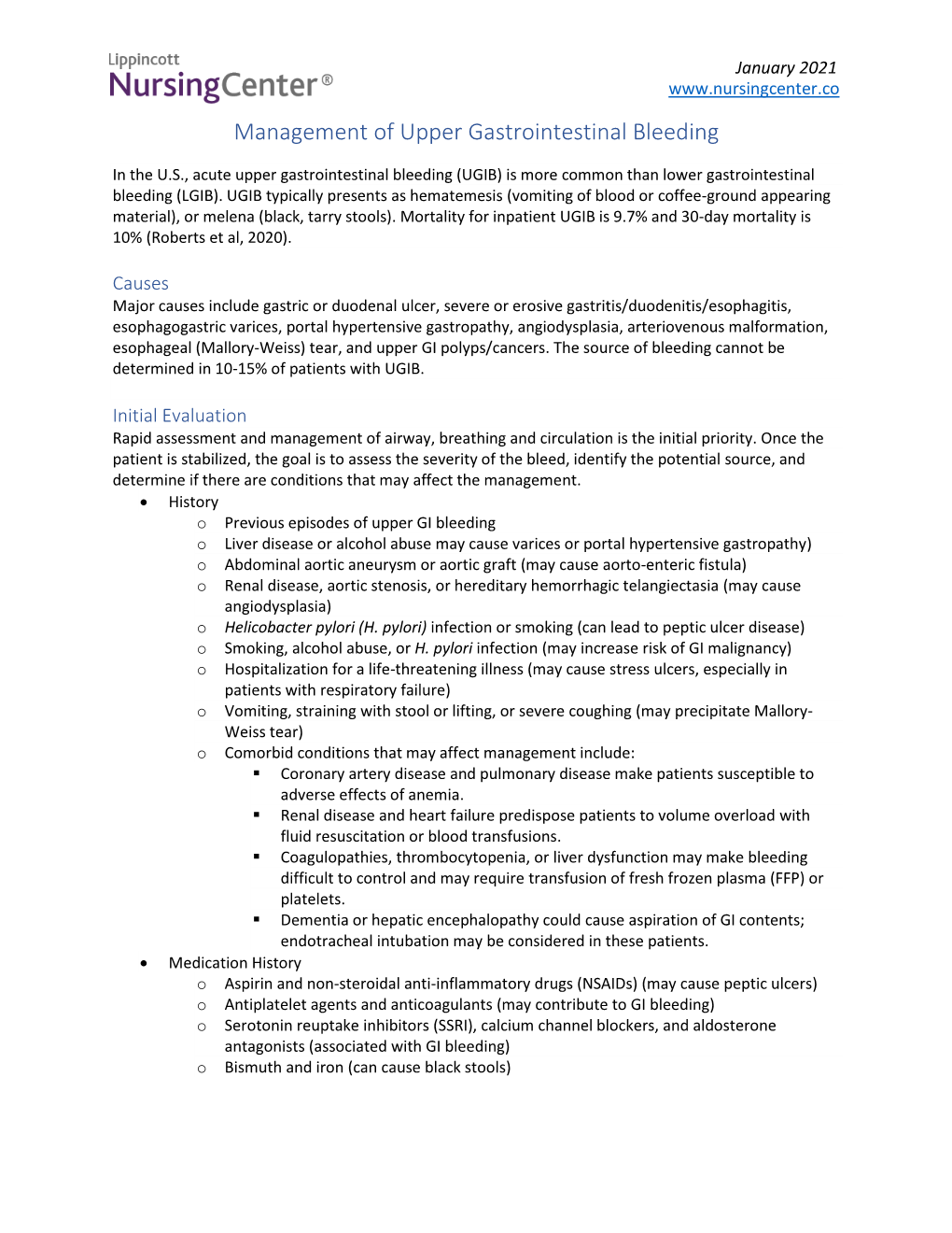 Management of Upper Gastrointestinal Bleeding