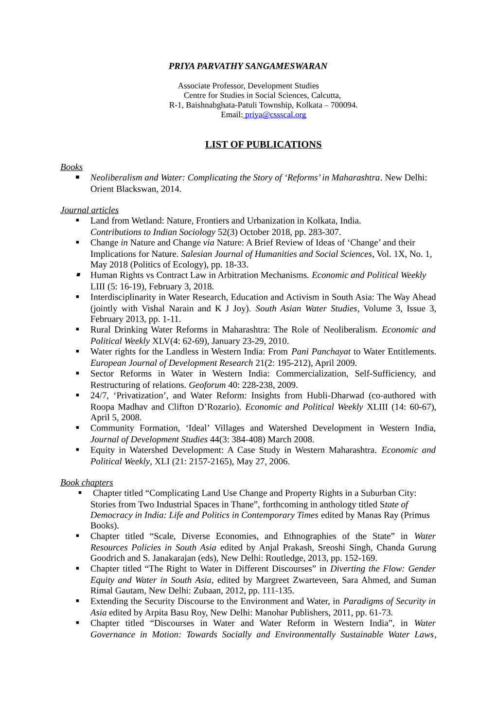 List of Publications