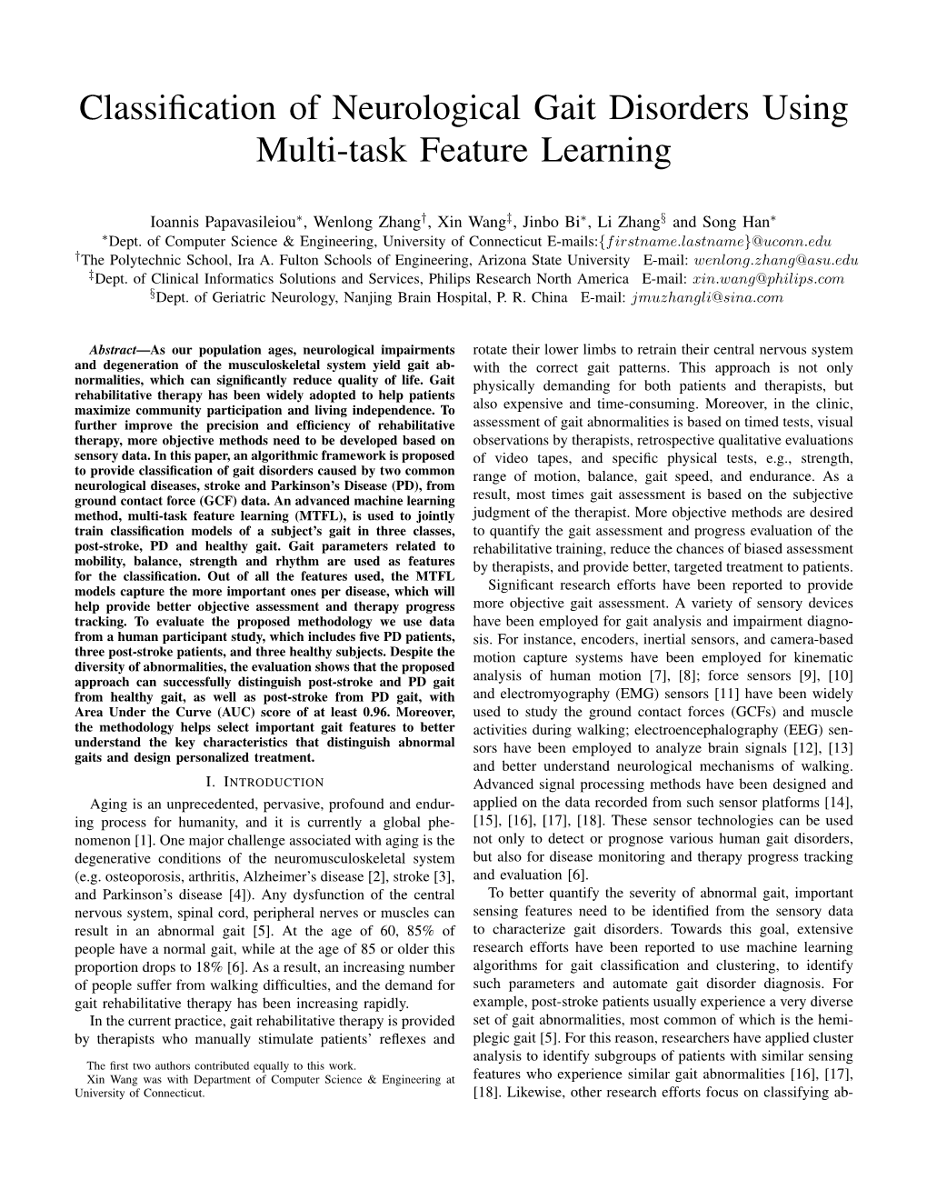 Classification of Neurological Gait Disorders Using Multi-Task Feature