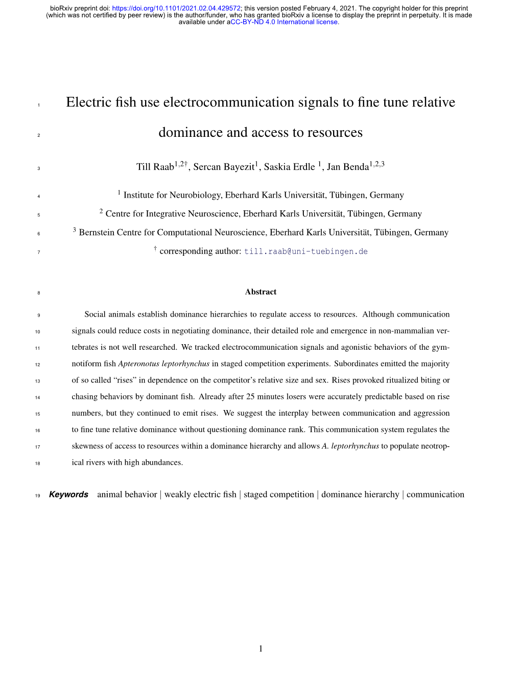 Electric Fish Use Electrocommunication Signals to Fine Tune Relative