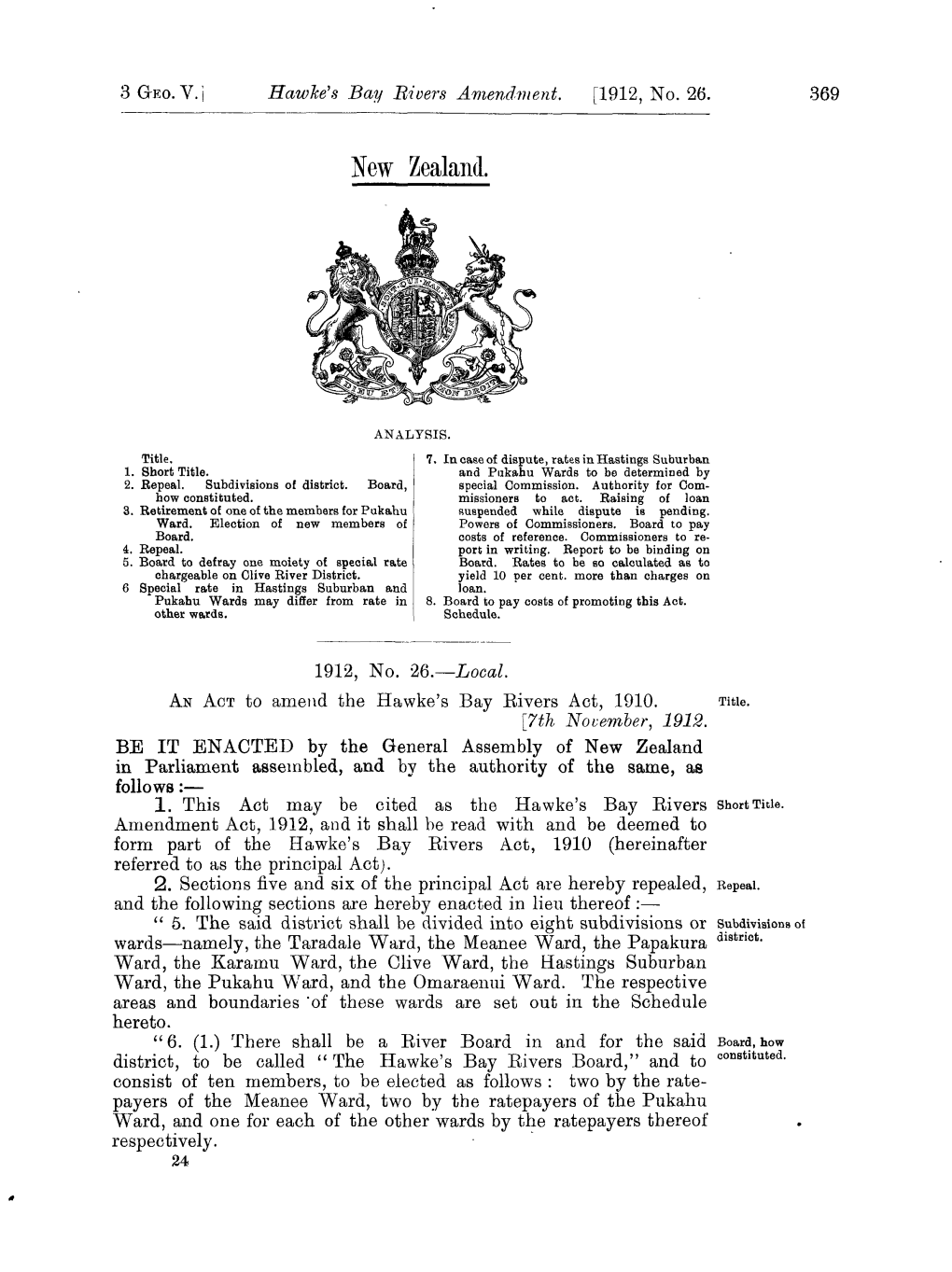 3 GEO V 1912 No 26 Hawke's Bay Rivers Amendment