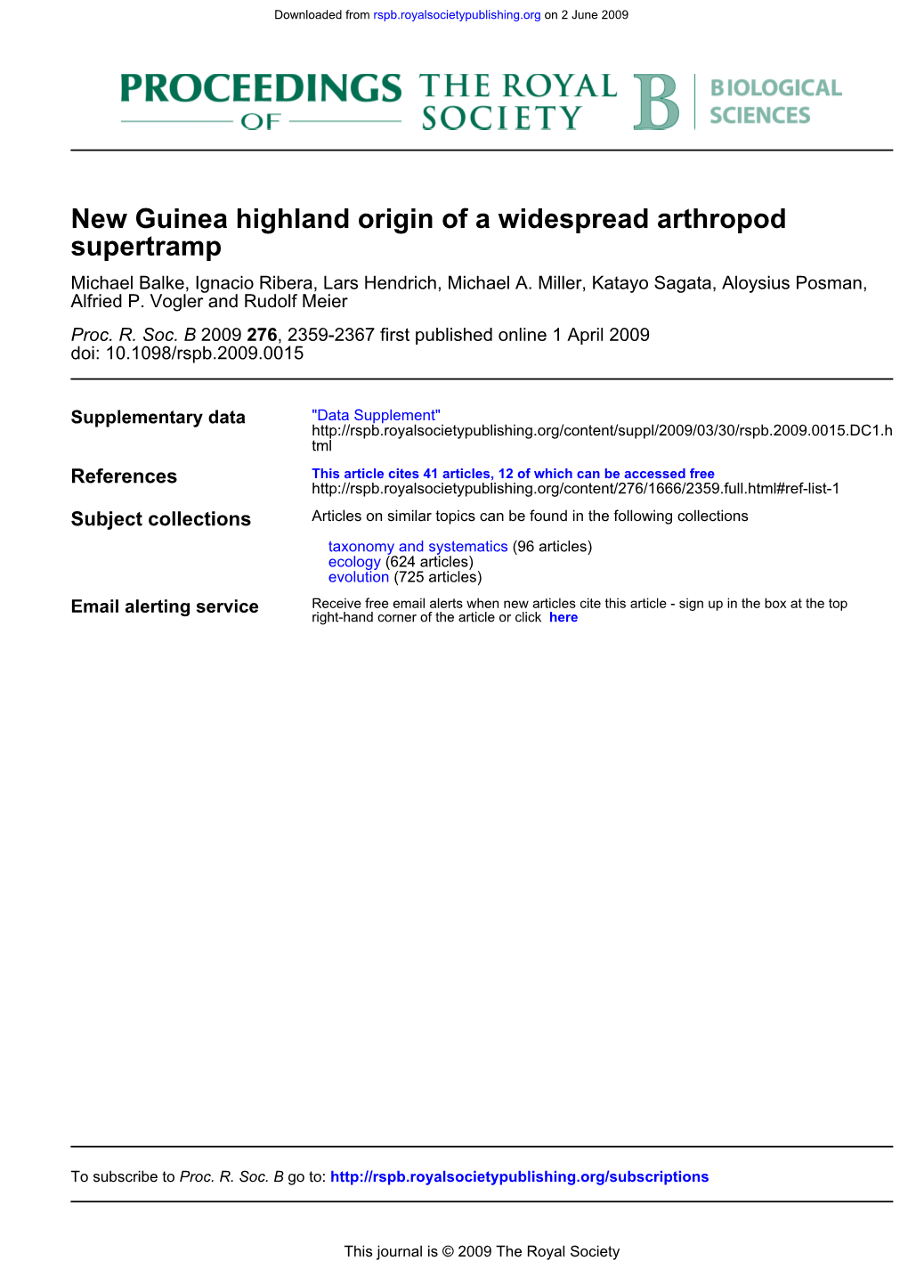 Supertramp New Guinea Highland Origin of a Widespread Arthropod