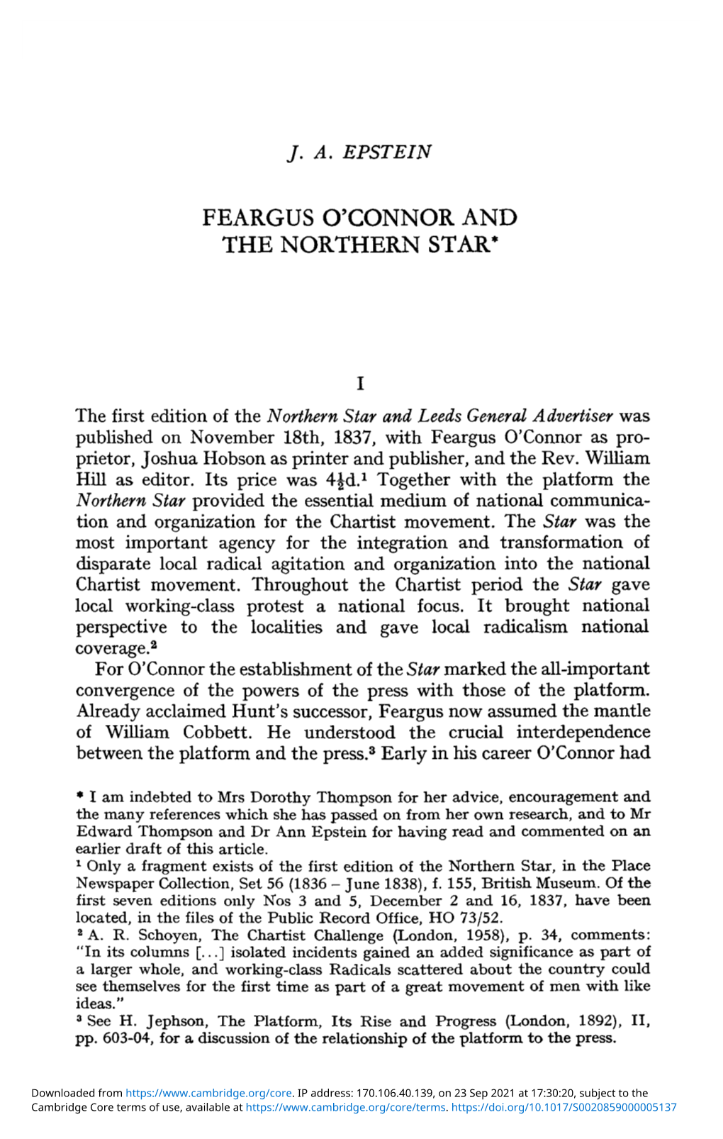 Feargus O'connor and the Northern Star*