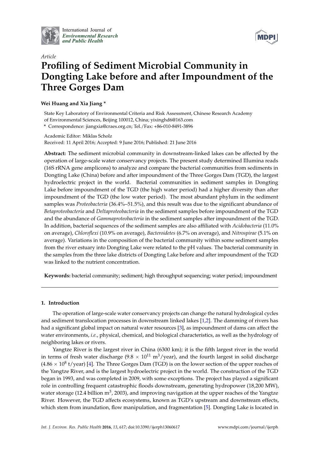 Profiling of Sediment Microbial Community in Dongting Lake