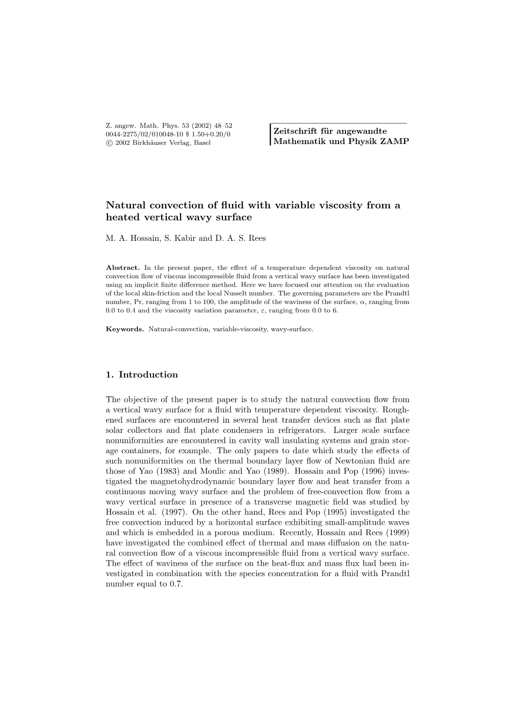 Natural Convection of Fluid with Variable Viscosity from a Heated