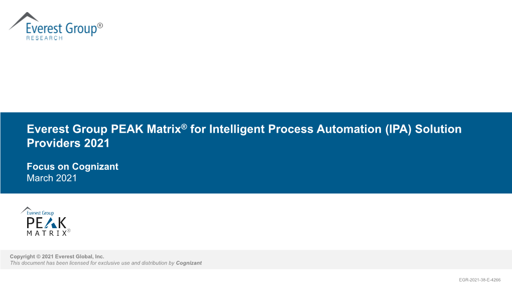 Everest Group PEAK Matrix® for Intelligent Process Automation (IPA) Solution Providers 2021