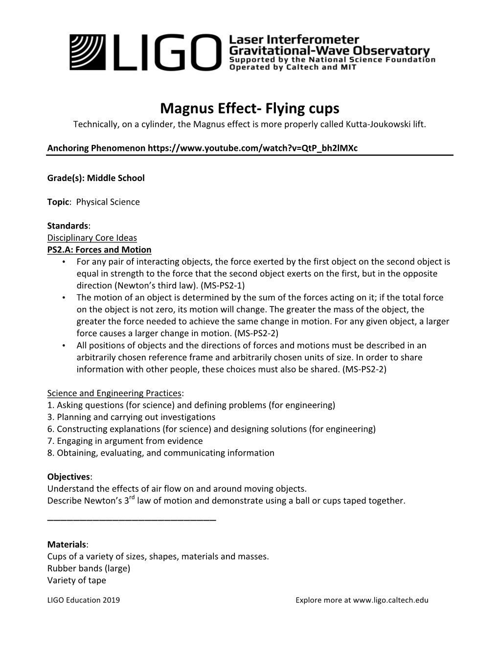 Magnus Effect- Flying Cups Technically, on a Cylinder, the Magnus Effect Is More Properly Called Kutta-Joukowski Lift