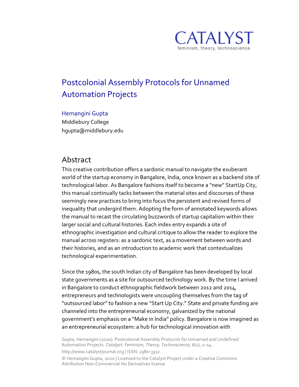 Postcolonial Assembly Protocols for Unnamed Automation Projects