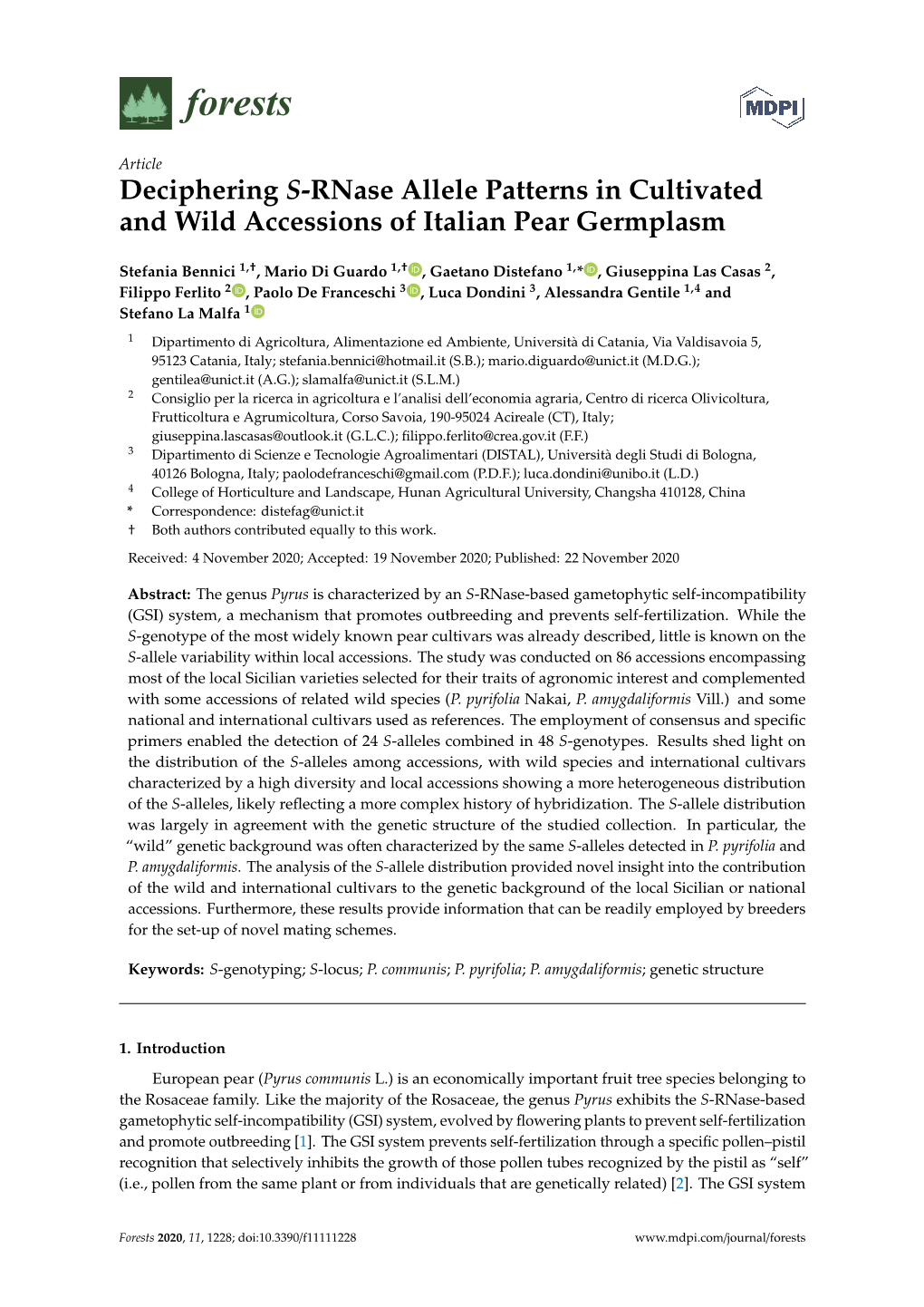 Deciphering S-Rnase Allele Patterns in Cultivated and Wild Accessions of Italian Pear Germplasm