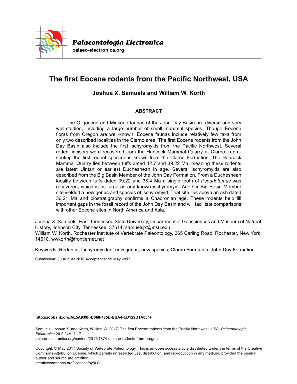 The First Eocene Rodents from the Pacific Northwest, USA