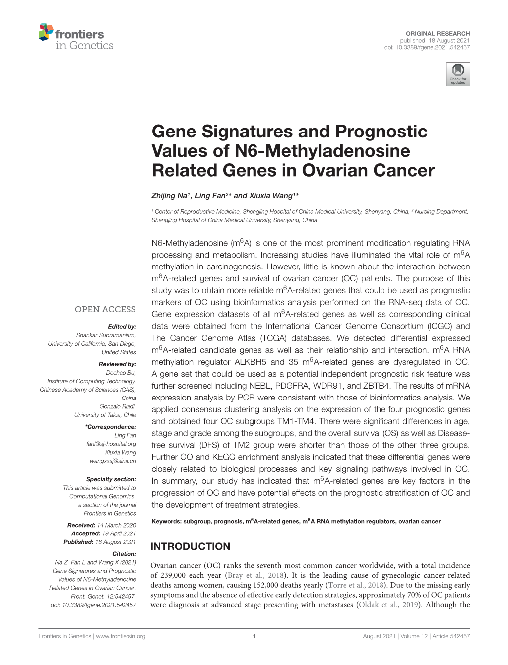 Gene Signatures and Prognostic Values of N6-Methyladenosine Related Genes in Ovarian Cancer