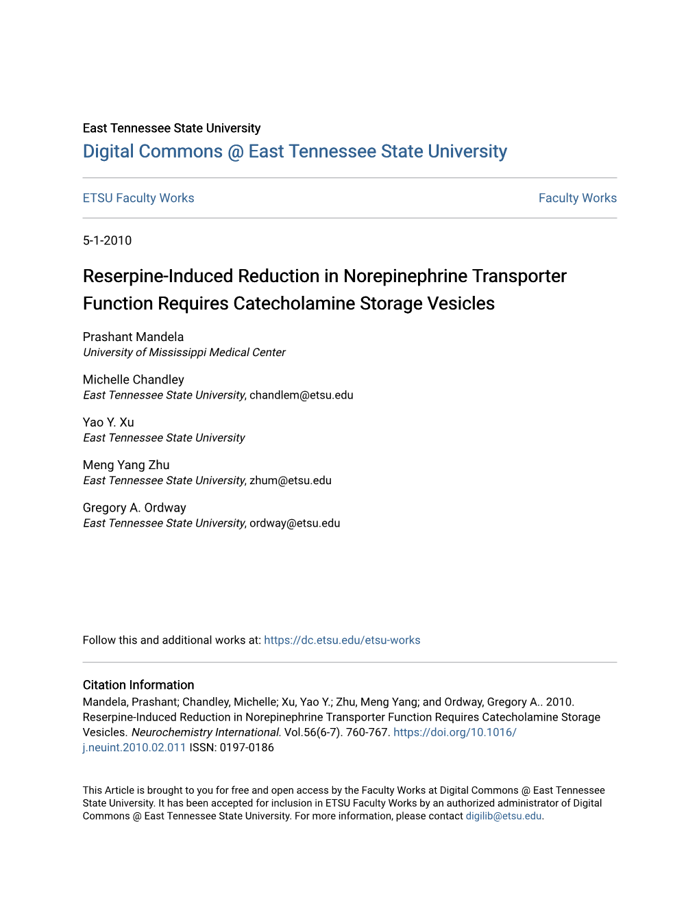 Reserpine-Induced Reduction in Norepinephrine Transporter Function Requires Catecholamine Storage Vesicles