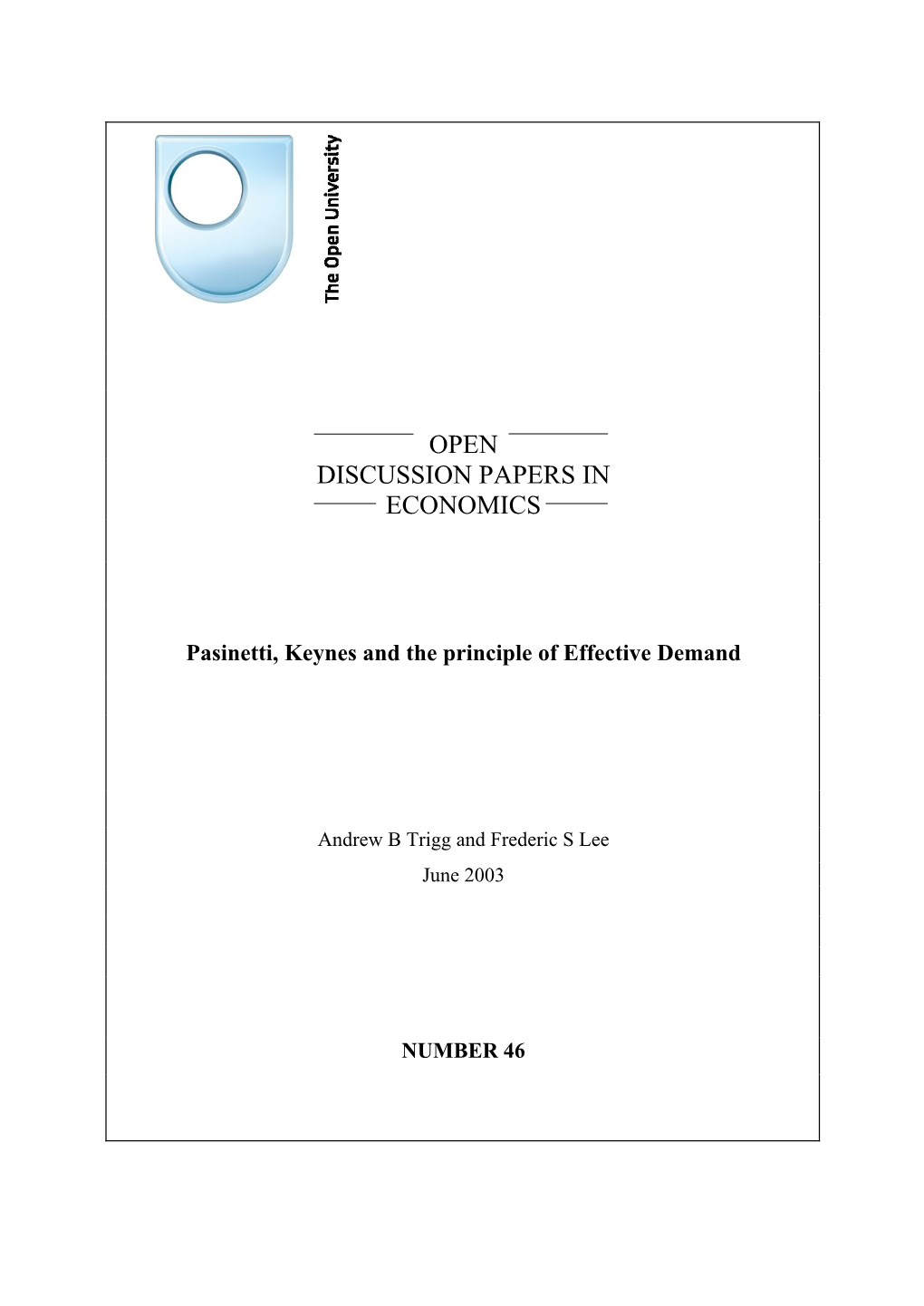 Open Discussion Papers in Economics