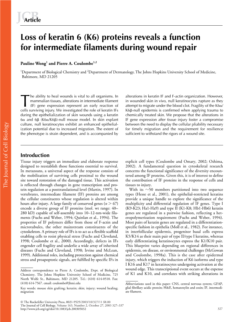 Proteins Reveals a Function for Intermediate Filaments During