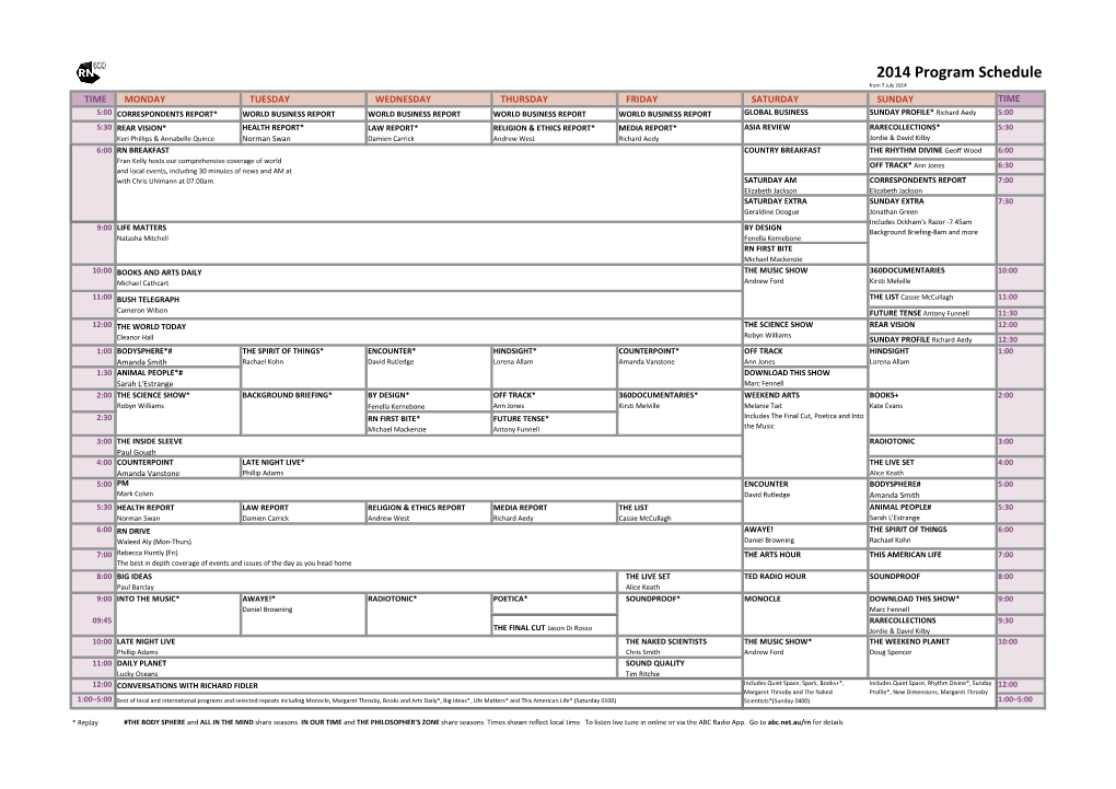 2014 Program Schedule